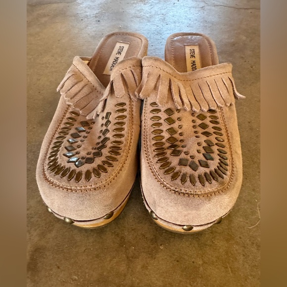 Steve Madden Wood and Leather Moccasin Style Clogs - Picture 1 of 6